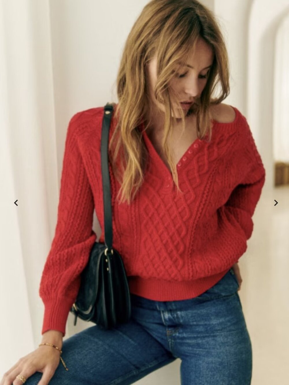 Sezane Bree Jumper Red Organic Cotton Knit Sweater - Size L - Like New